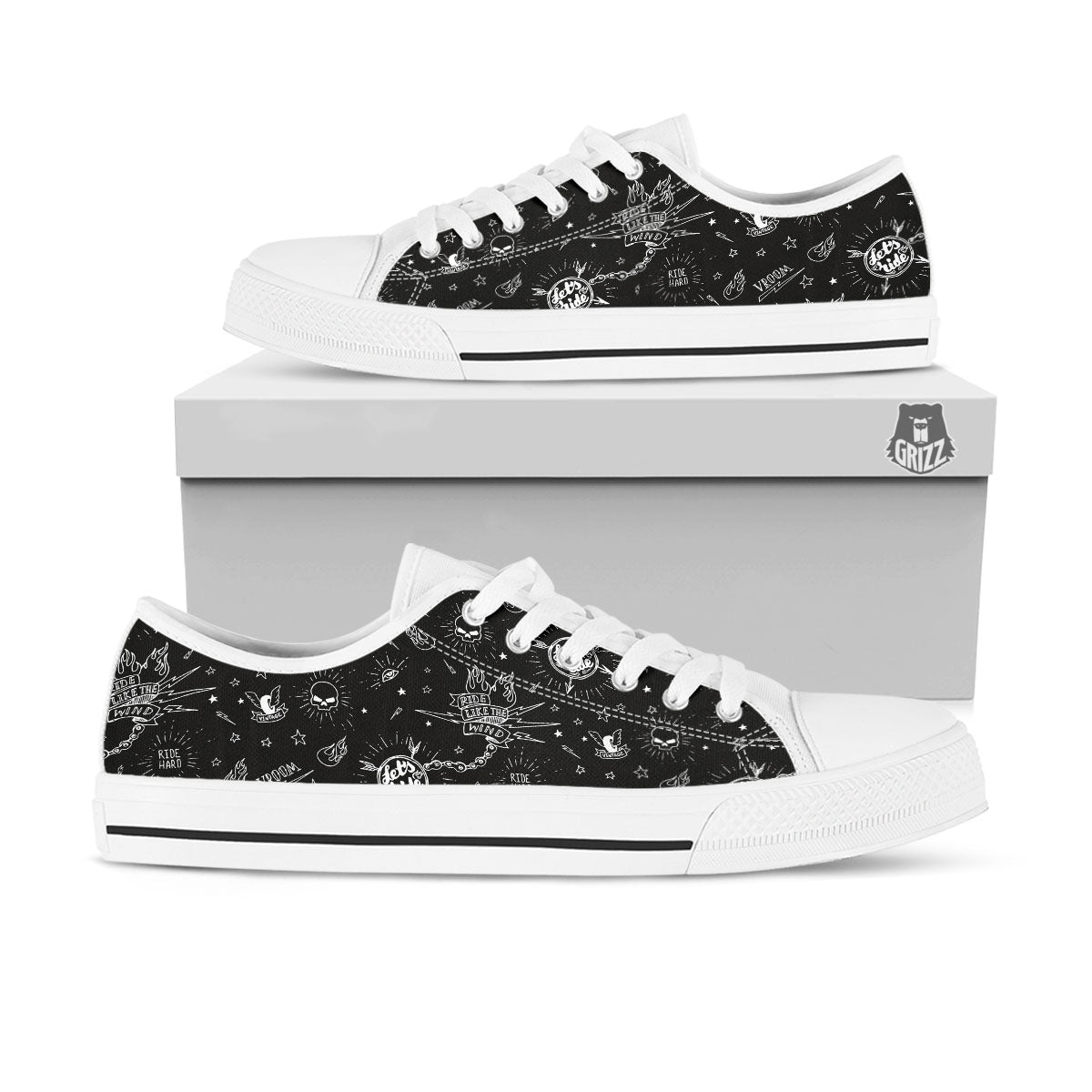 Quote Motorcycle Print Pattern White Low Top Shoes-grizzshop