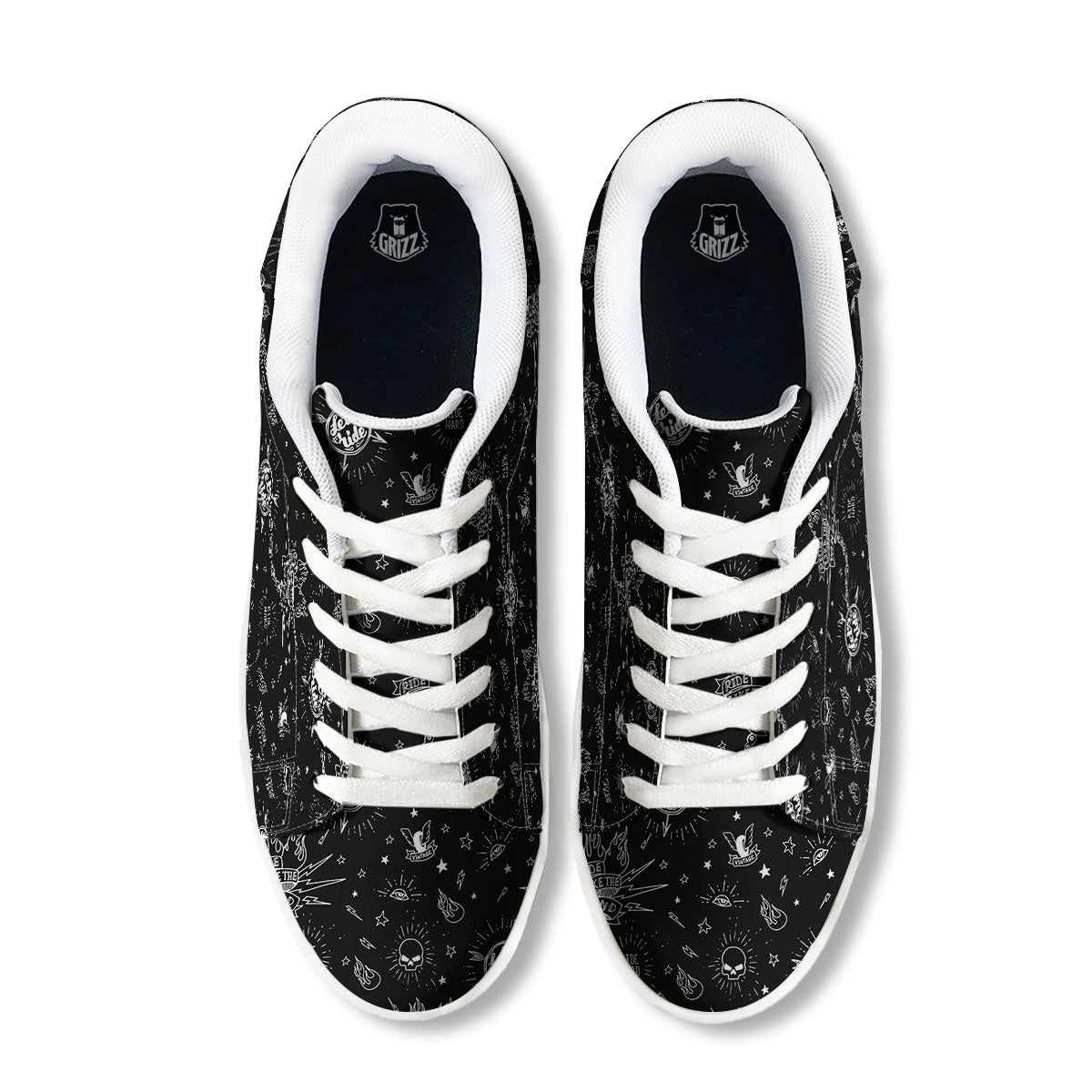 Quote Motorcycle Print Pattern White Low Top Sneakers-grizzshop