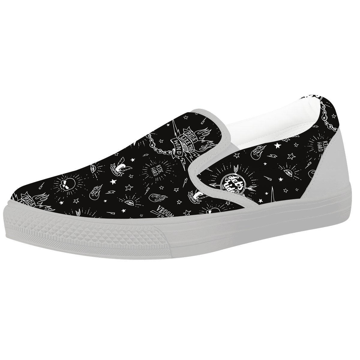 Quote Motorcycle Print Pattern White Slip On Shoes-grizzshop
