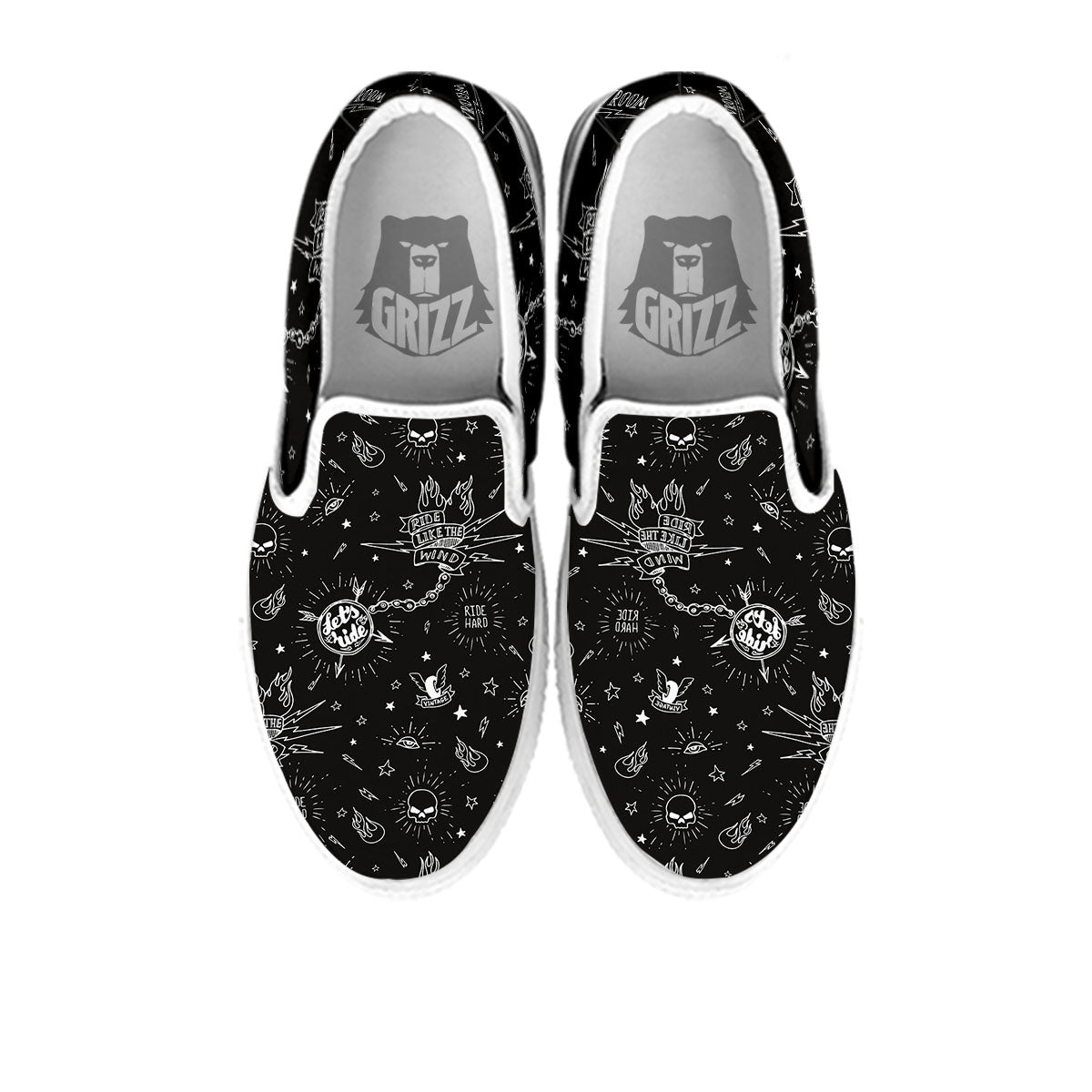 Quote Motorcycle Print Pattern White Slip On Shoes-grizzshop