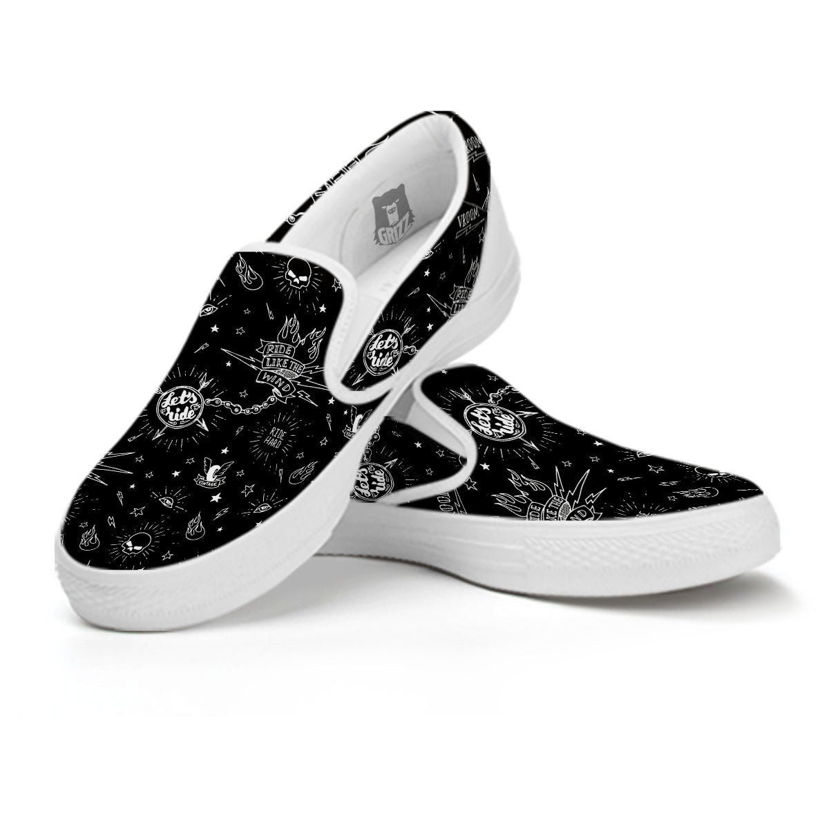Quote Motorcycle Print Pattern White Slip On Shoes-grizzshop
