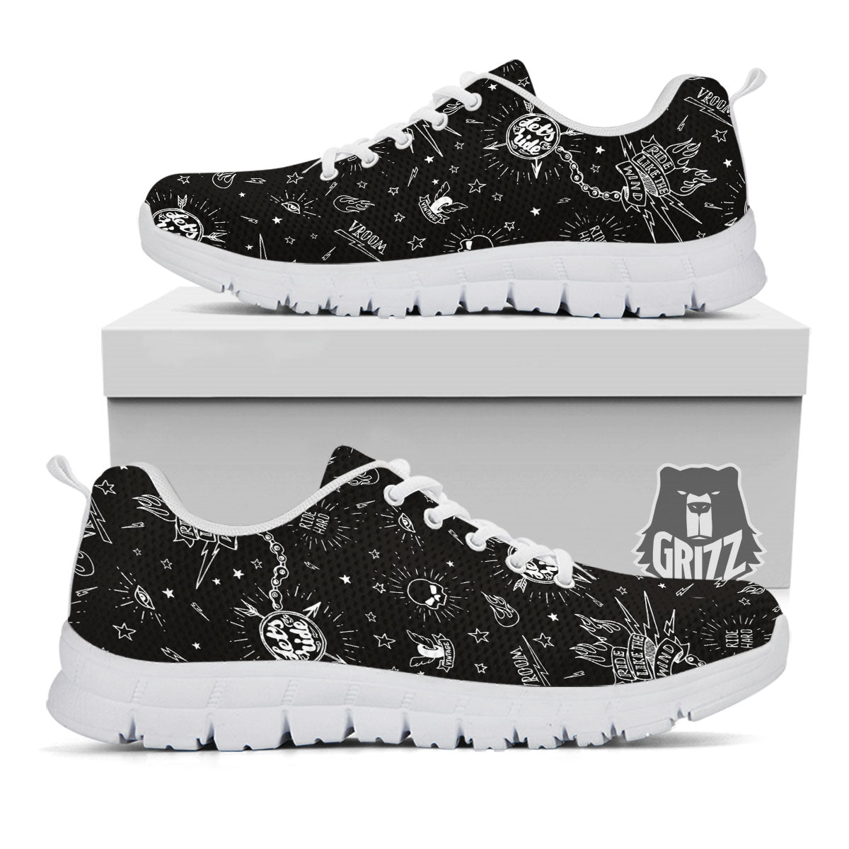 Quote Motorcycle Print Pattern White Sneaker-grizzshop
