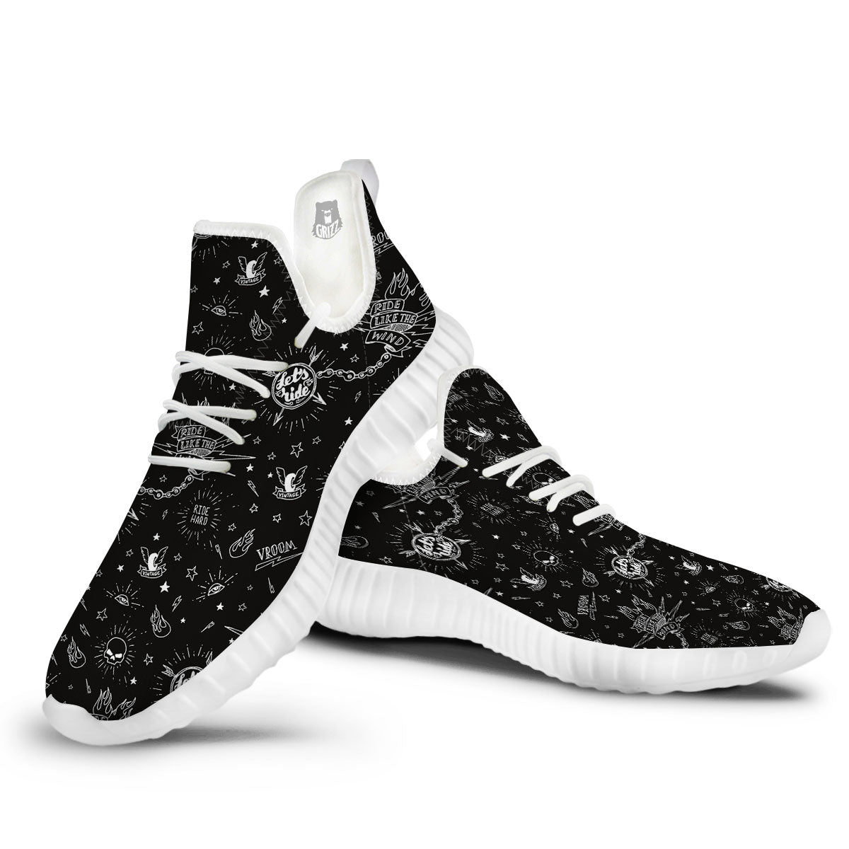 Quote Motorcycle Print Pattern White Walking Shoes-grizzshop