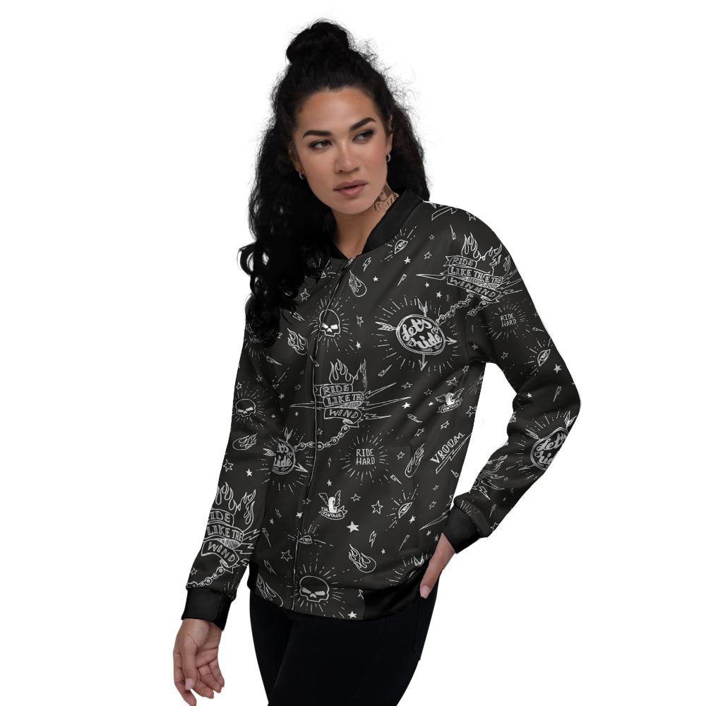 Quote Motorcycle Print Pattern Women's Bomber Jacket-grizzshop
