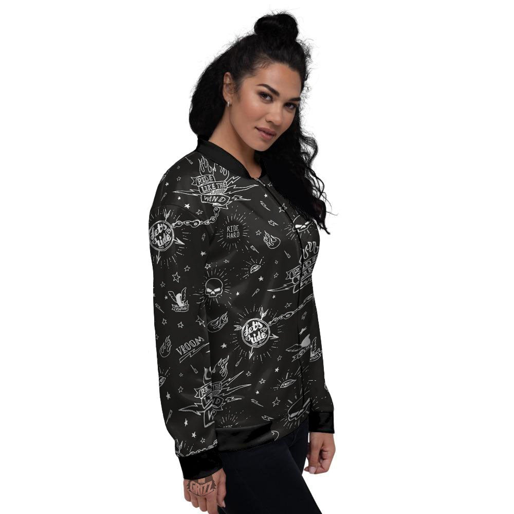 Quote Motorcycle Print Pattern Women's Bomber Jacket-grizzshop