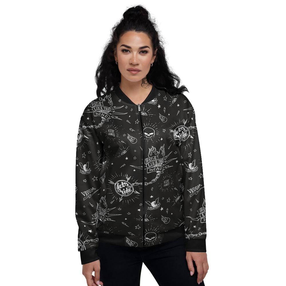 Quote Motorcycle Print Pattern Women's Bomber Jacket-grizzshop