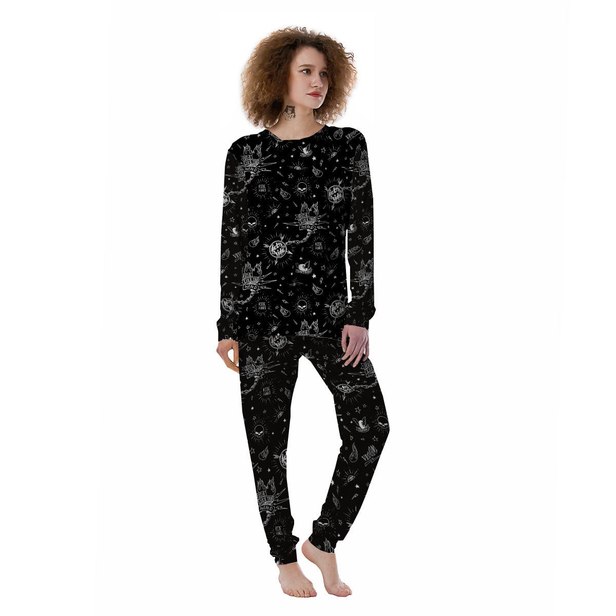 Quote Motorcycle Print Pattern Women's Pajamas-grizzshop
