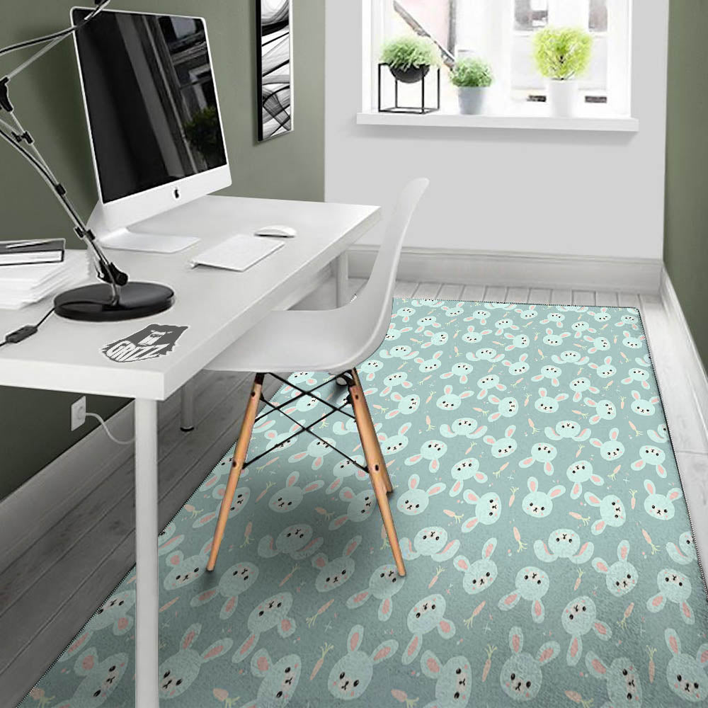 Rabbit And Carrot Print Pattern Floor Mat-grizzshop