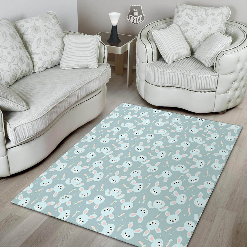 Rabbit And Carrot Print Pattern Floor Mat-grizzshop