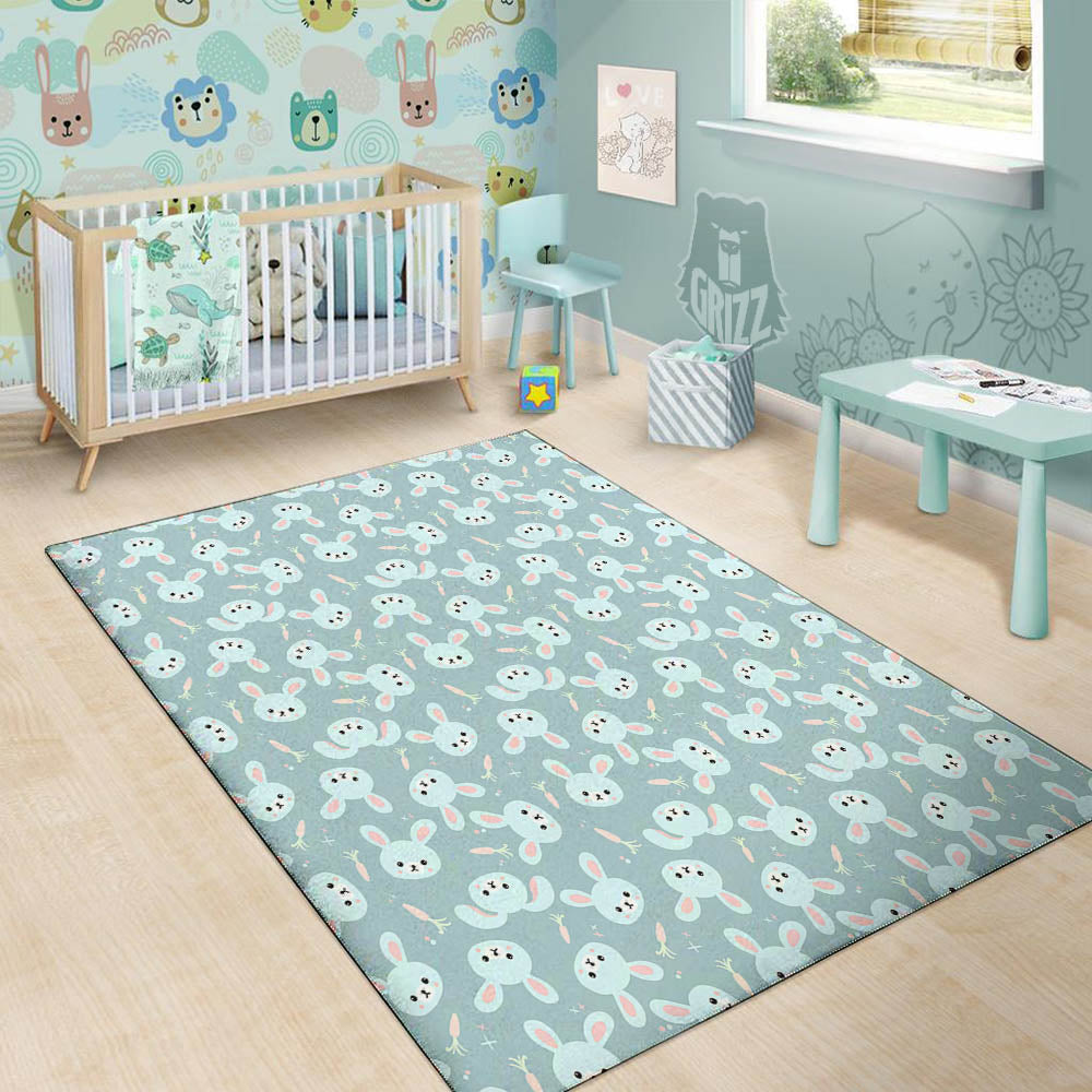 Rabbit And Carrot Print Pattern Floor Mat-grizzshop