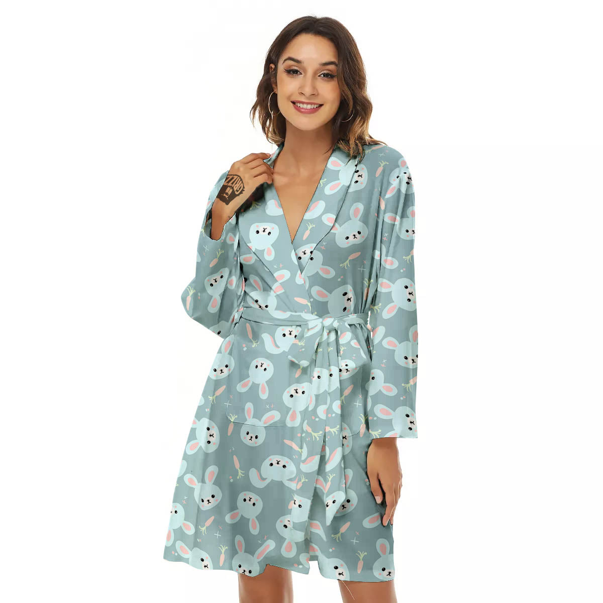 Rabbit And Carrot Print Pattern Women's Robe-grizzshop