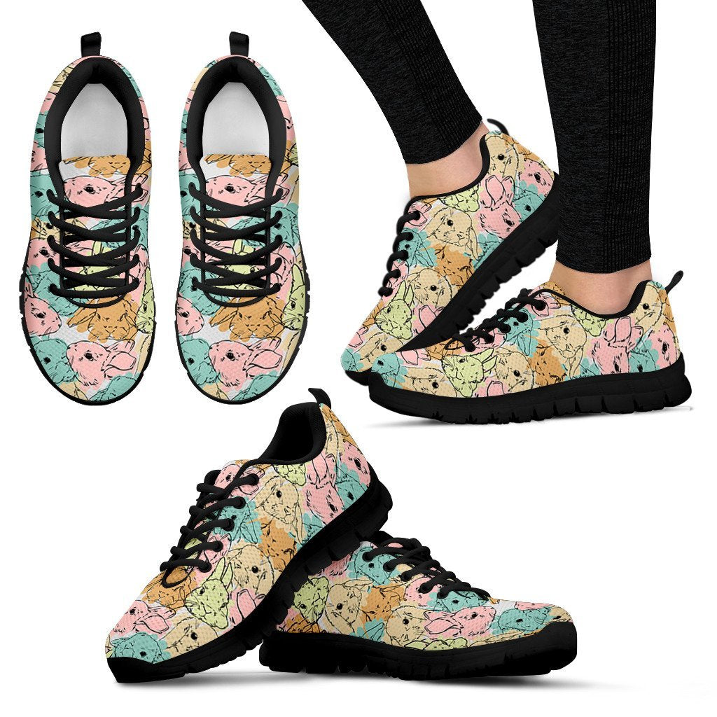 Rabbit Bunny Pattern Print Black Sneaker Shoes For Men Women-grizzshop