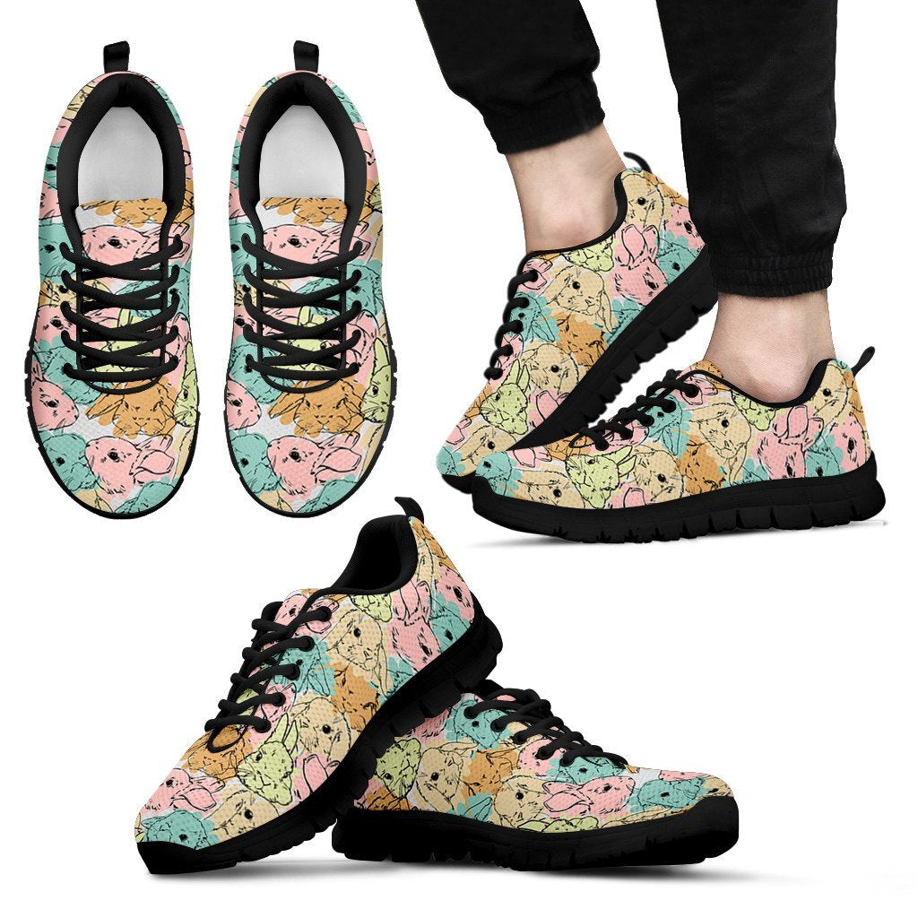 Rabbit Bunny Pattern Print Black Sneaker Shoes For Men Women-grizzshop