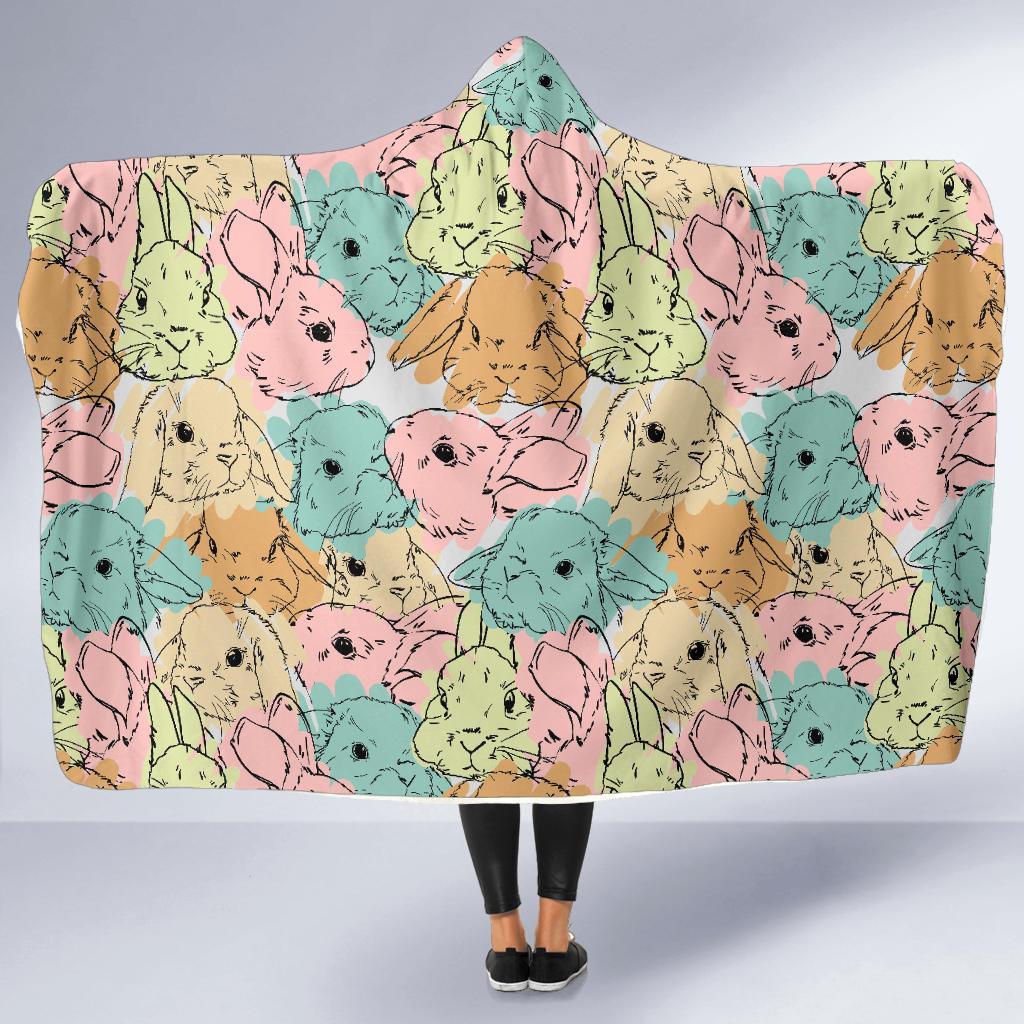 Rabbit Bunny Pattern Print Hooded Blanket-grizzshop