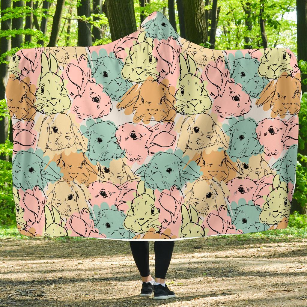 Rabbit Bunny Pattern Print Hooded Blanket-grizzshop