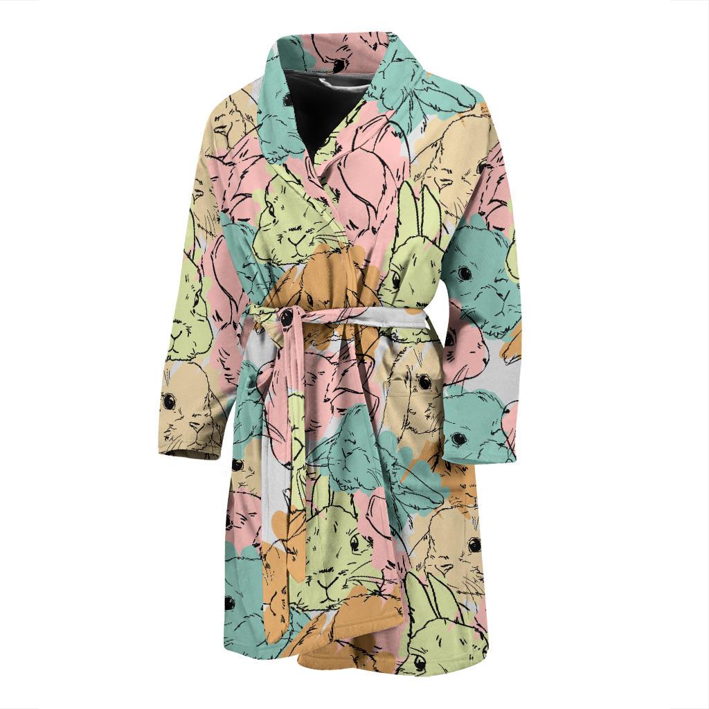 Rabbit Bunny Pattern Print Men Long Robe-grizzshop