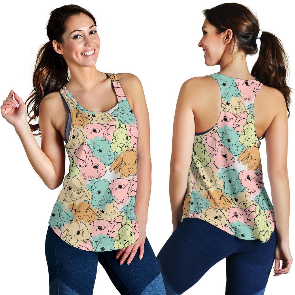 Rabbit Bunny Pattern Print Women's Racerback Tank Tops-grizzshop