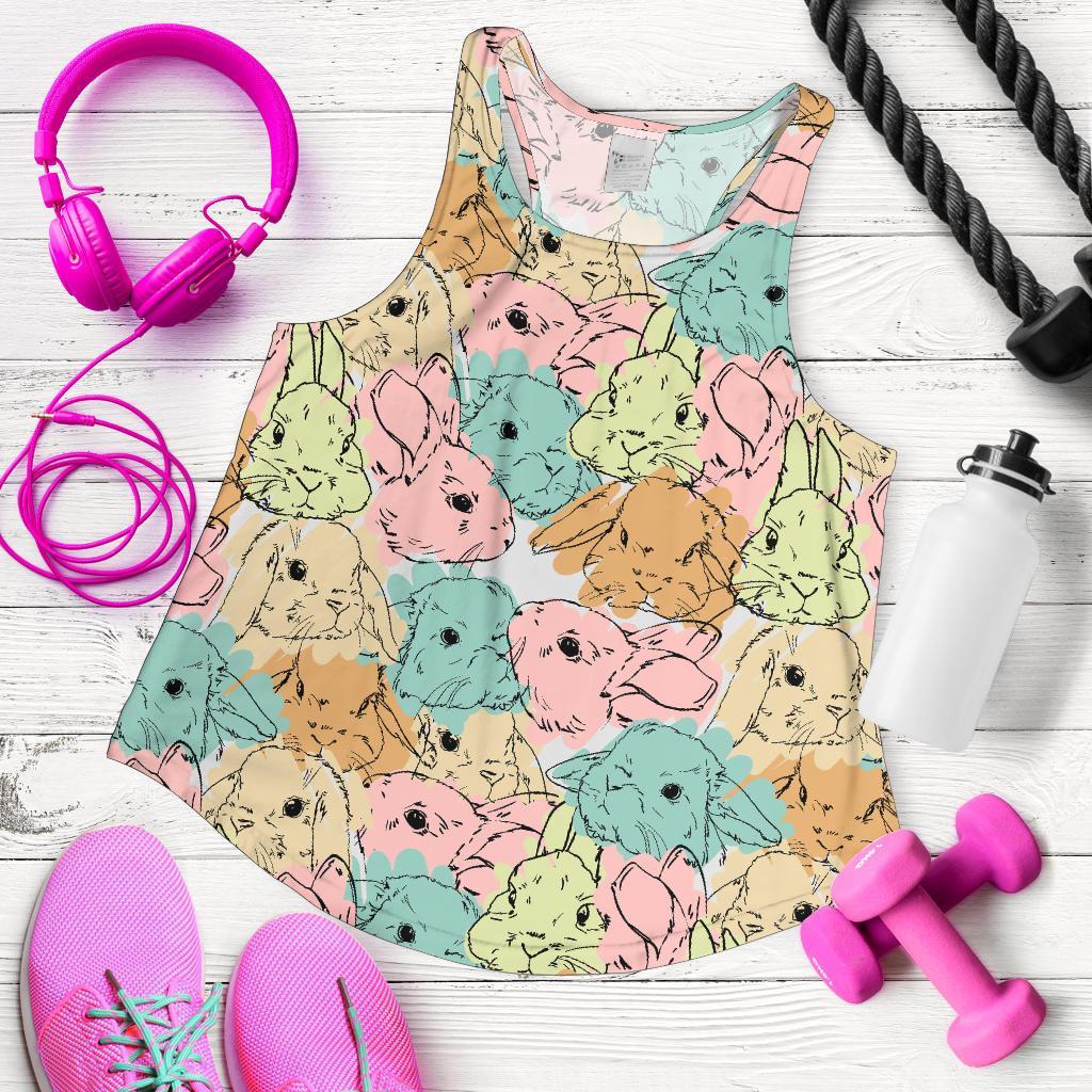 Rabbit Bunny Pattern Print Women's Racerback Tank Tops-grizzshop