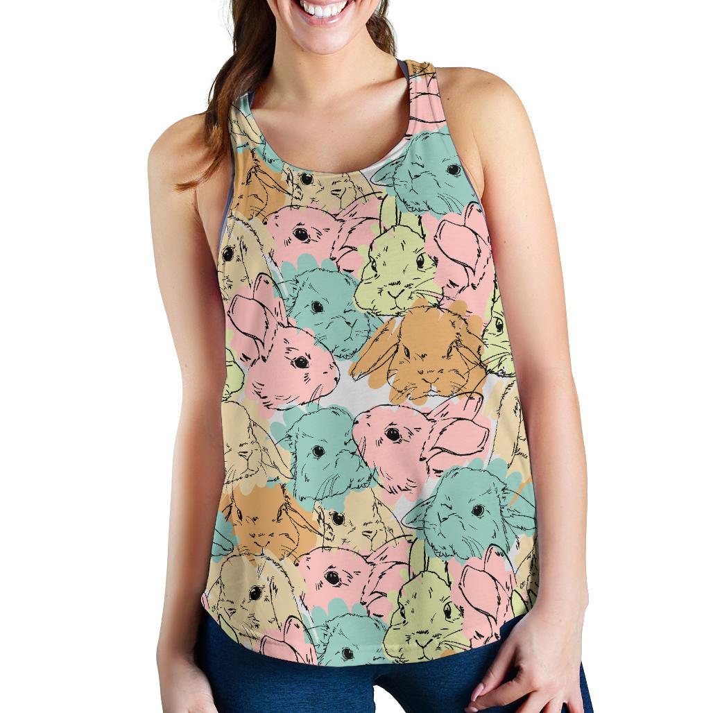 Rabbit Bunny Pattern Print Women's Racerback Tank Tops-grizzshop