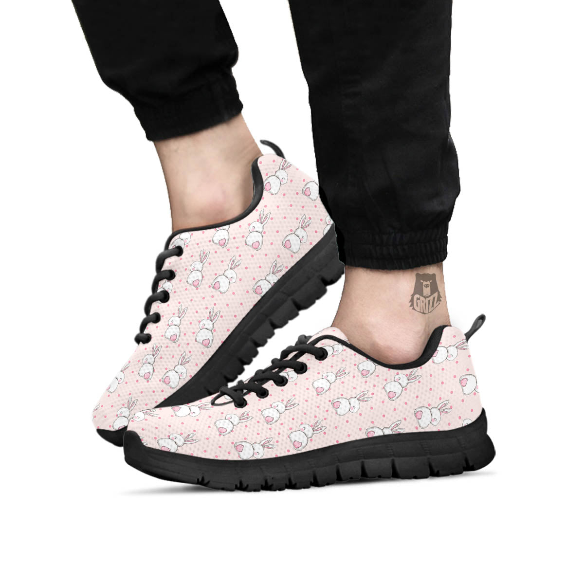 Rabbit Cartoon Print Pattern Black Sneaker-grizzshop