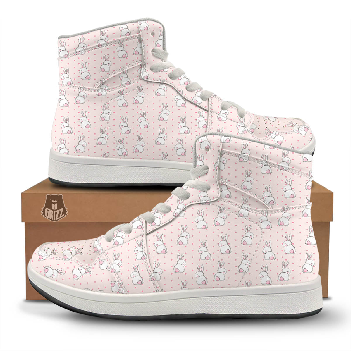 Rabbit Cartoon Print Pattern High Top Sneakers-grizzshop
