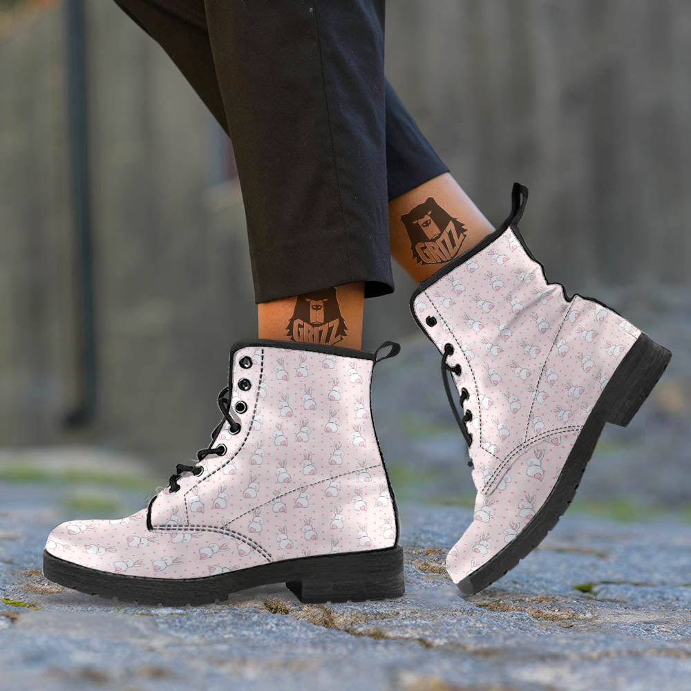 Rabbit Cartoon Print Pattern Leather Boots-grizzshop
