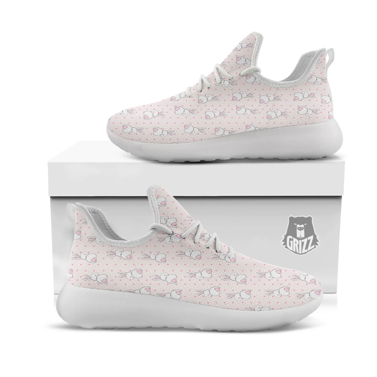 Rabbit Cartoon Print Pattern White Athletic Shoes-grizzshop