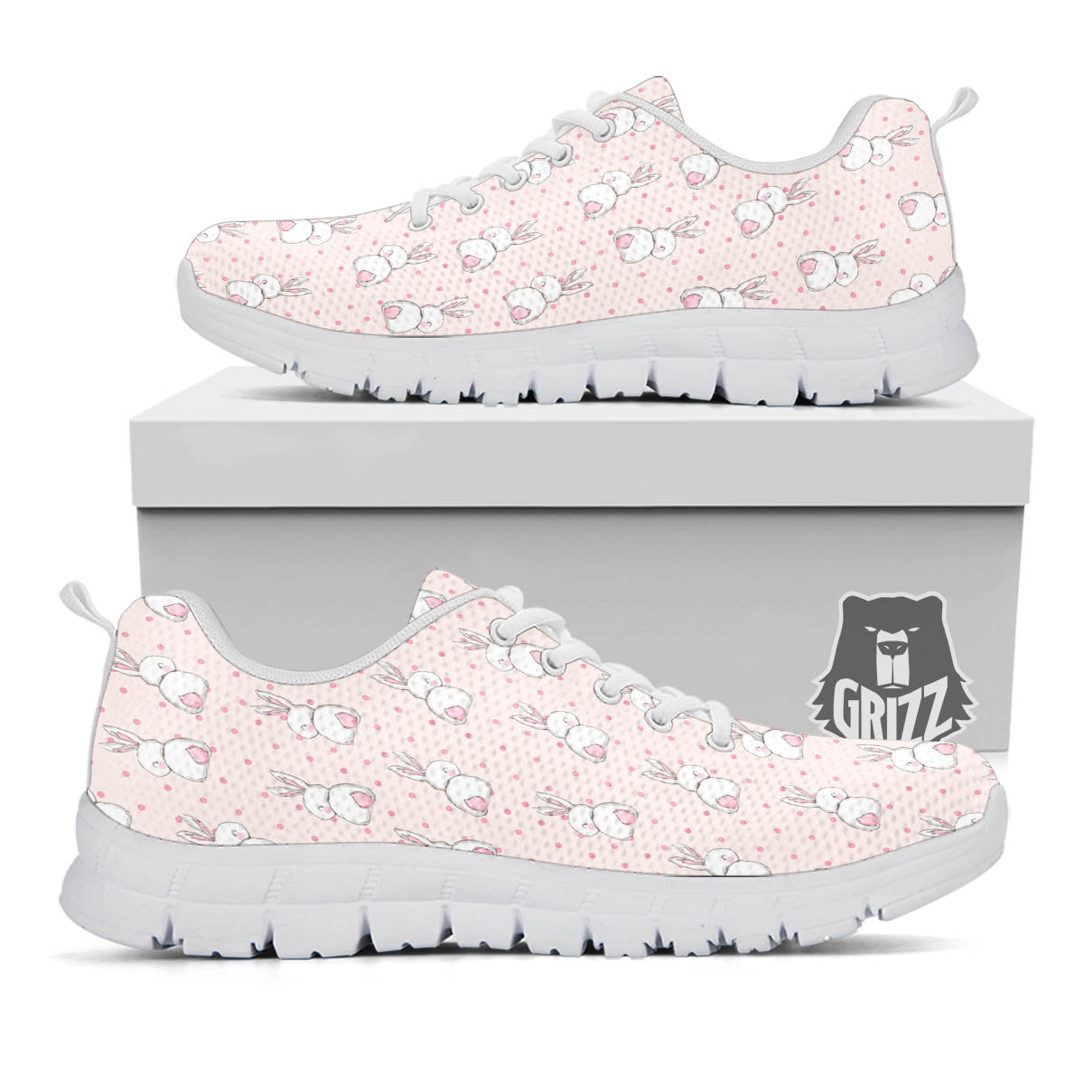 Rabbit Cartoon Print Pattern White Sneaker-grizzshop