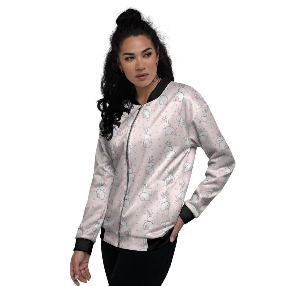 Rabbit Cartoon Print Pattern Women's Bomber Jacket-grizzshop