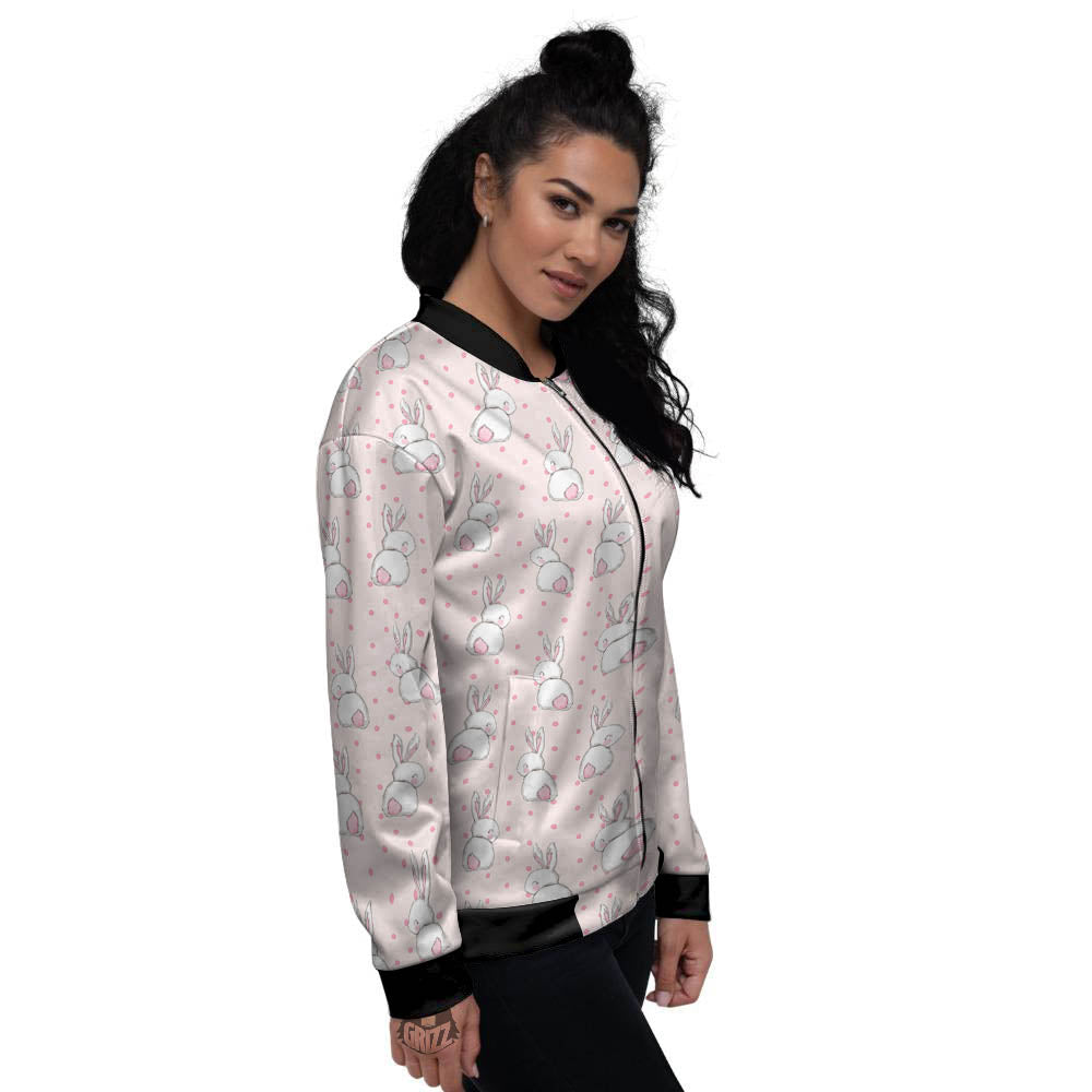 Rabbit Cartoon Print Pattern Women's Bomber Jacket-grizzshop