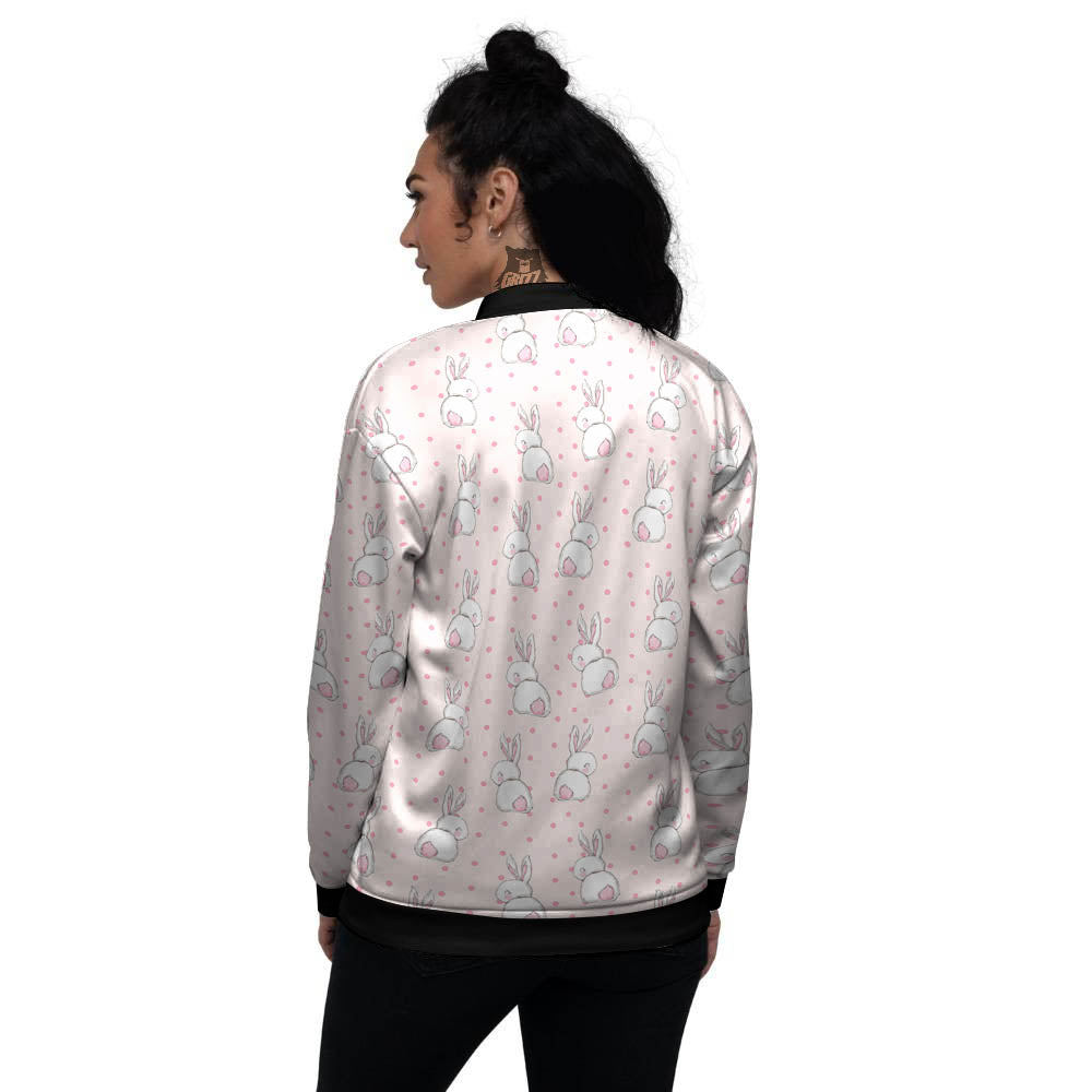 Rabbit Cartoon Print Pattern Women's Bomber Jacket-grizzshop