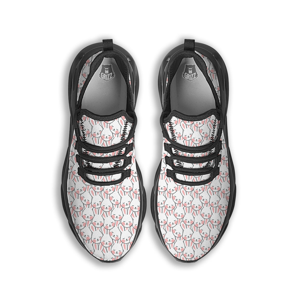 Rabbit Cute Print Pattern Black Running Shoes-grizzshop