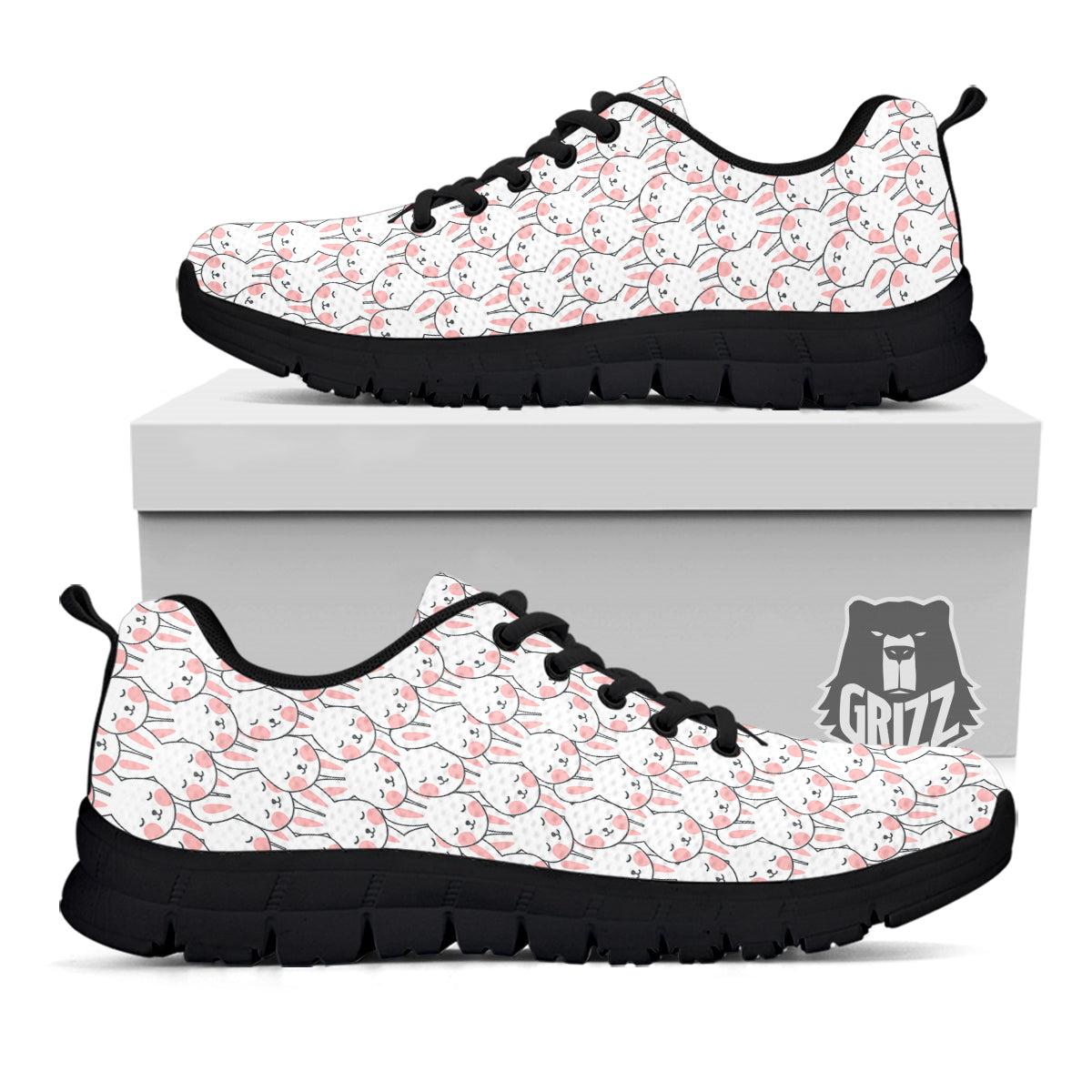 Rabbit Cute Print Pattern Black Sneaker-grizzshop