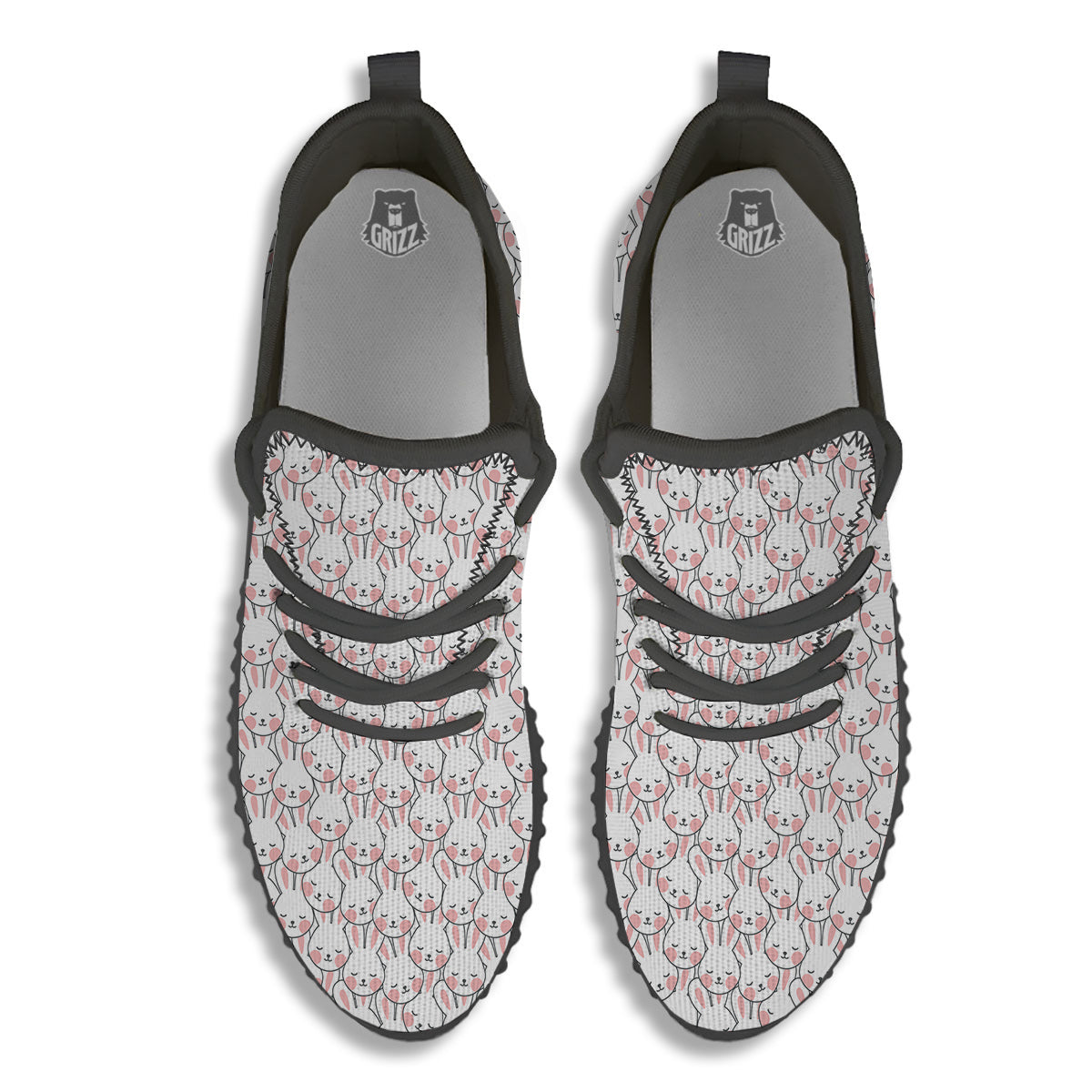 Rabbit Cute Print Pattern Black Walking Shoes-grizzshop