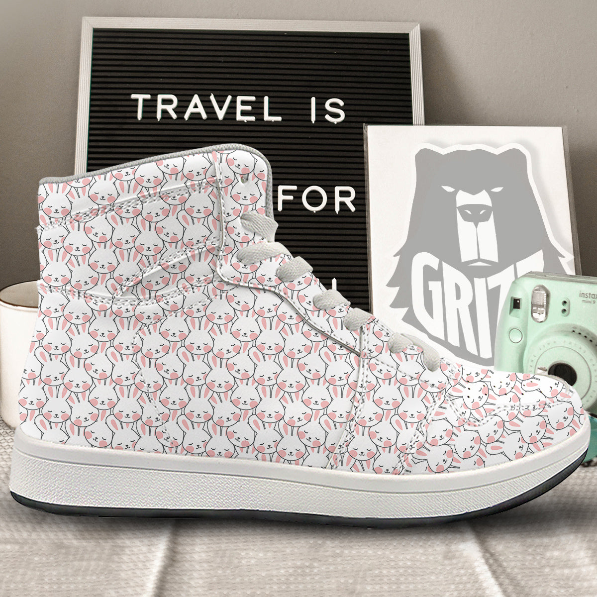 Rabbit Cute Print Pattern High Top Sneakers-grizzshop