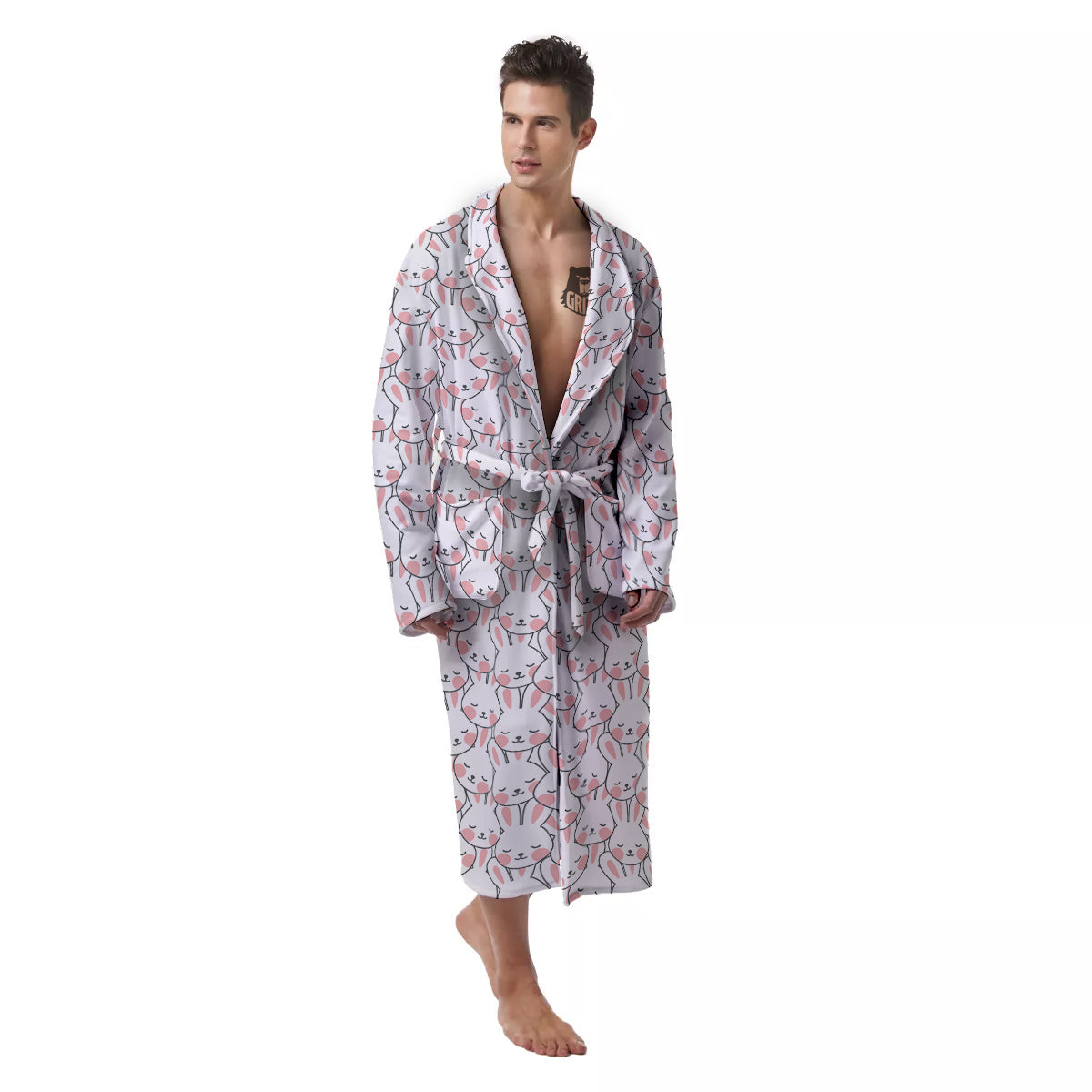 Rabbit Cute Print Pattern Men's Robe-grizzshop