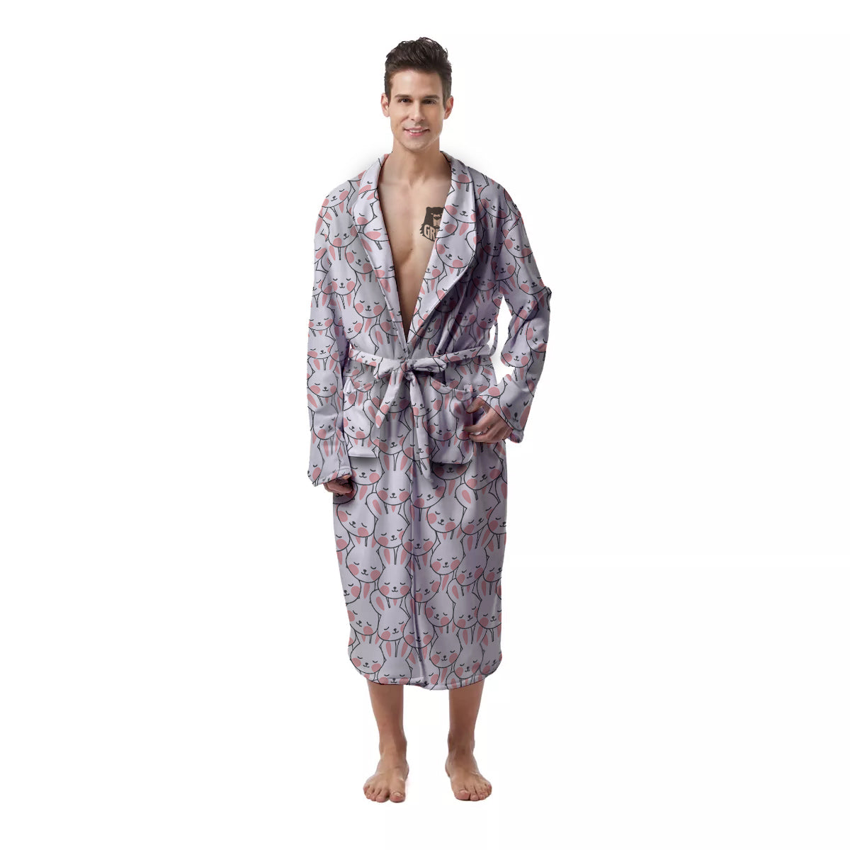 Rabbit Cute Print Pattern Men's Robe-grizzshop