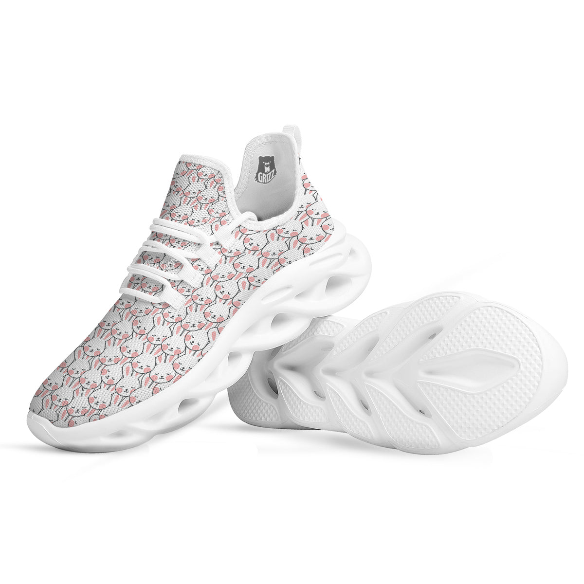 Rabbit Cute Print Pattern White Running Shoes-grizzshop