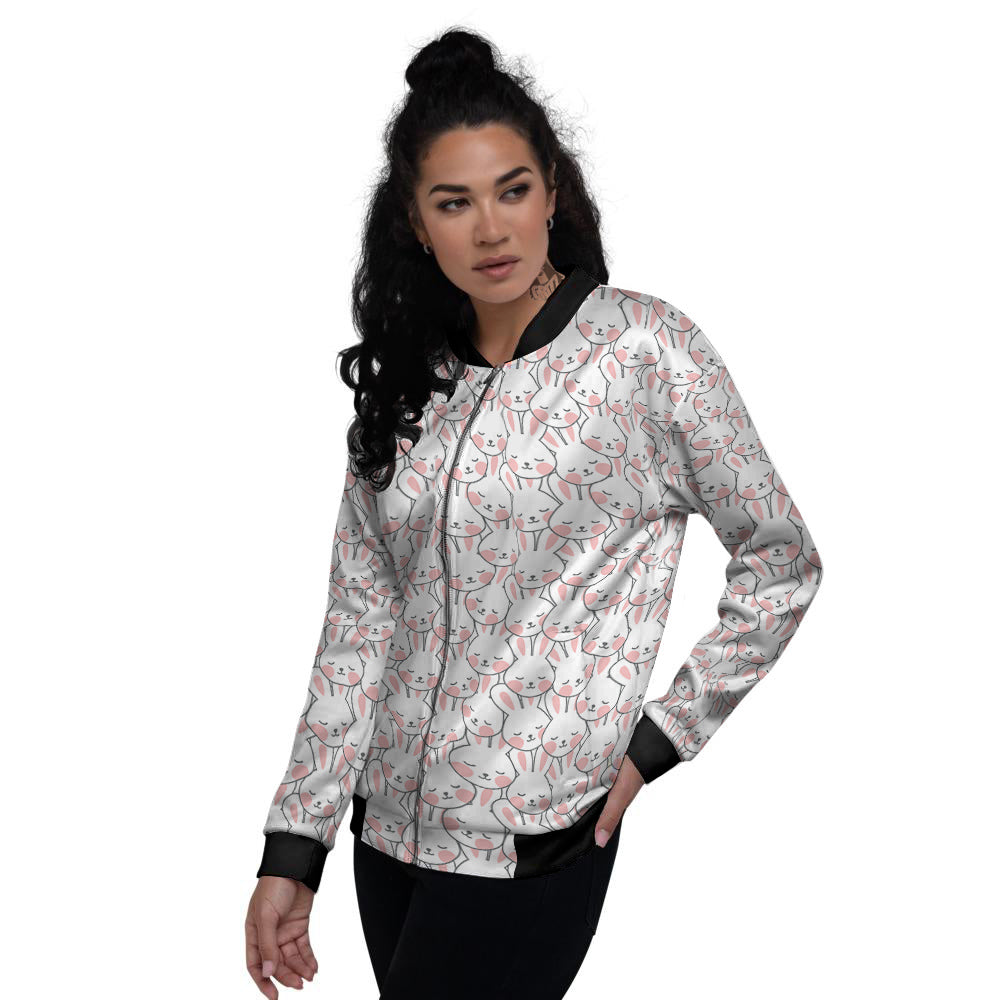 Rabbit Cute Print Pattern Women's Bomber Jacket-grizzshop