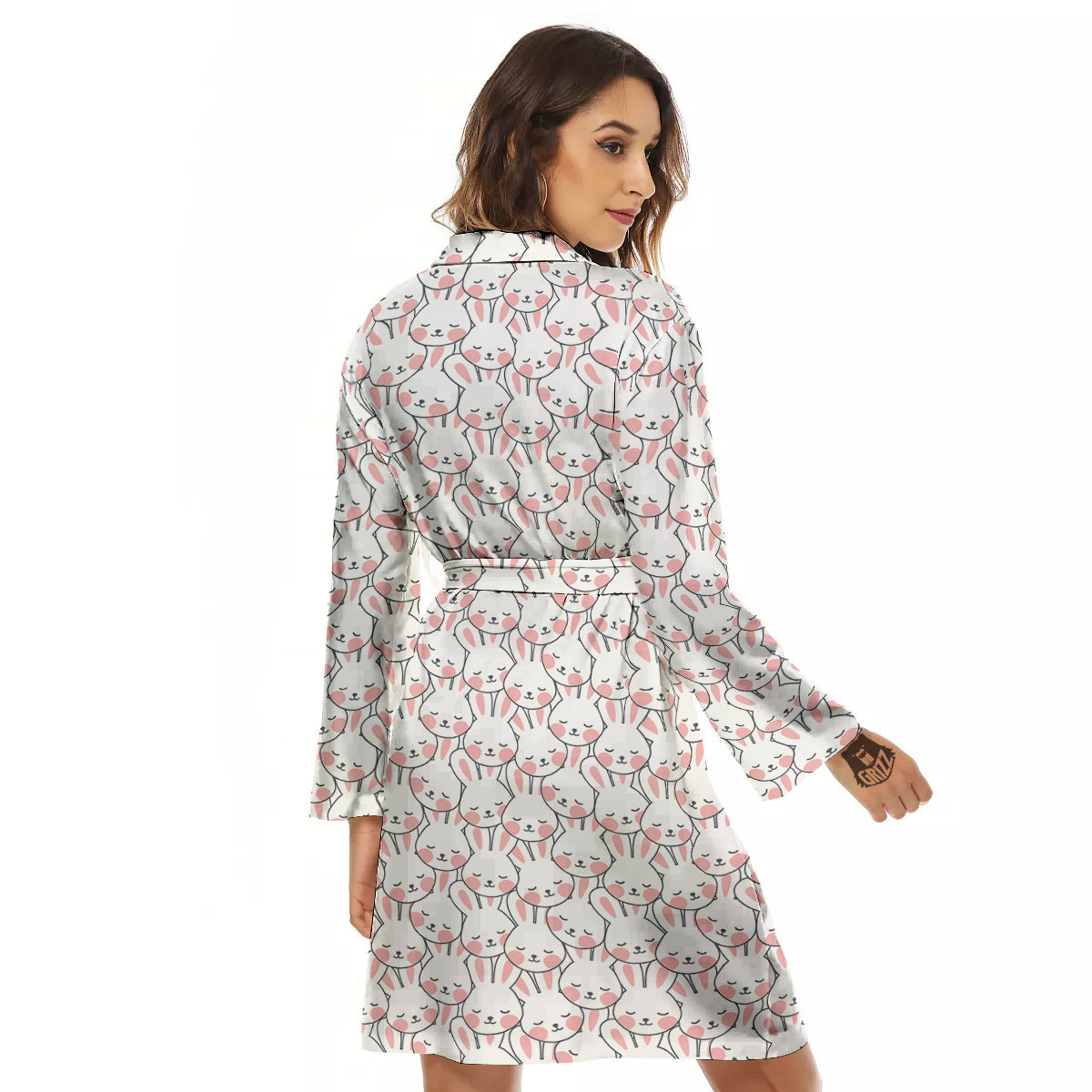 Rabbit Cute Print Pattern Women's Robe-grizzshop