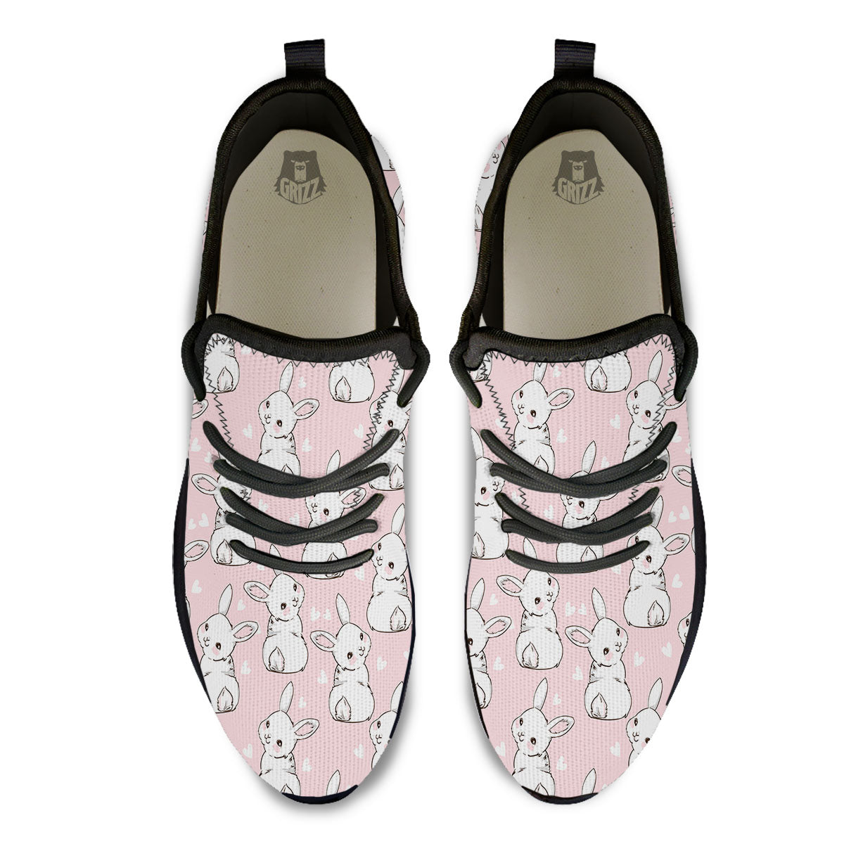 Rabbit Pink Print Pattern Black Athletic Shoes-grizzshop