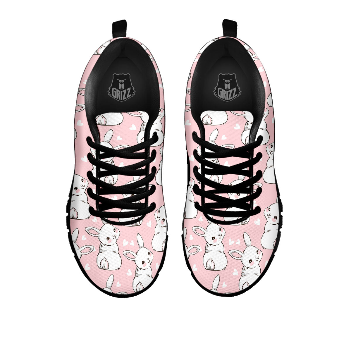 Rabbit Pink Print Pattern Black Sneaker-grizzshop