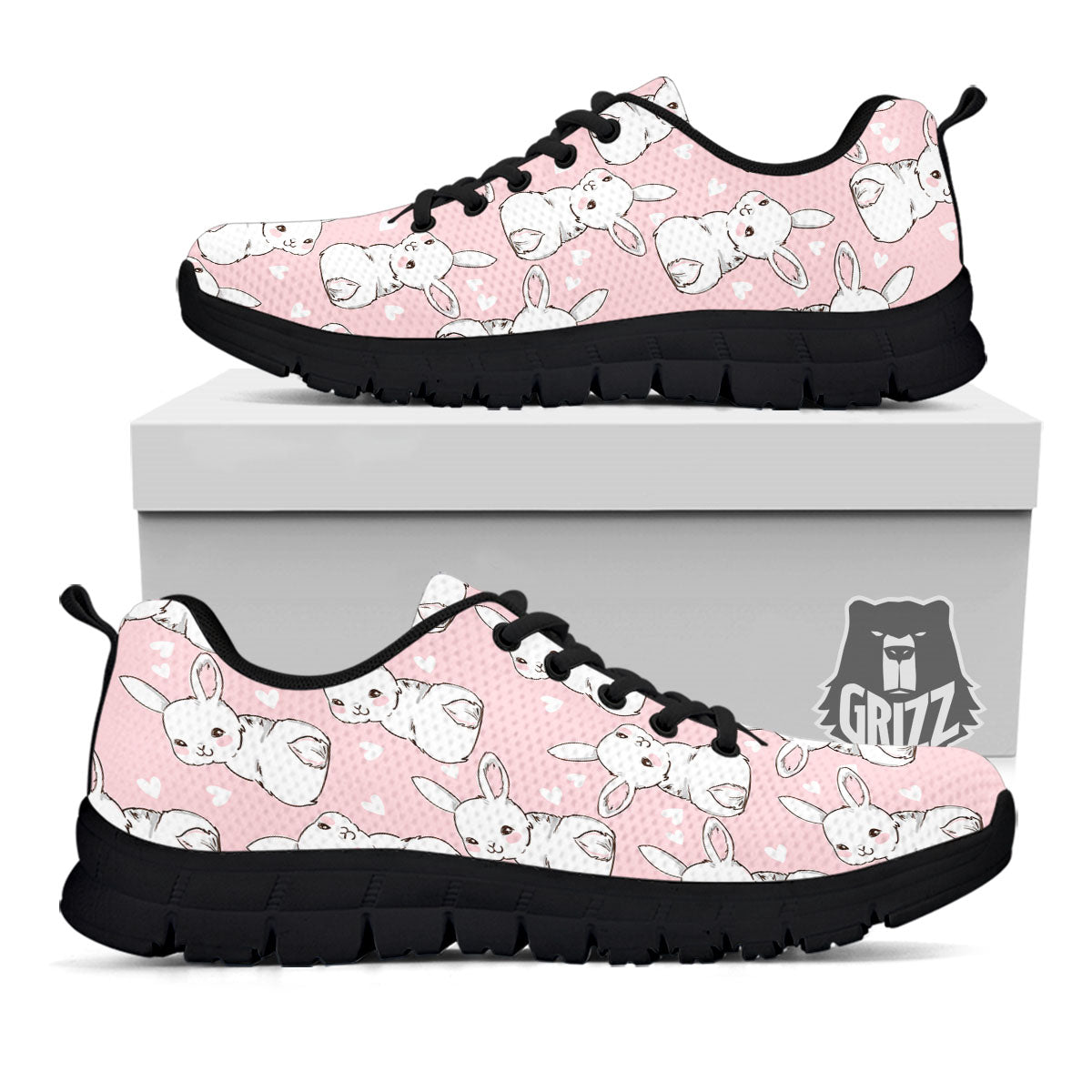 Rabbit Pink Print Pattern Black Sneaker-grizzshop