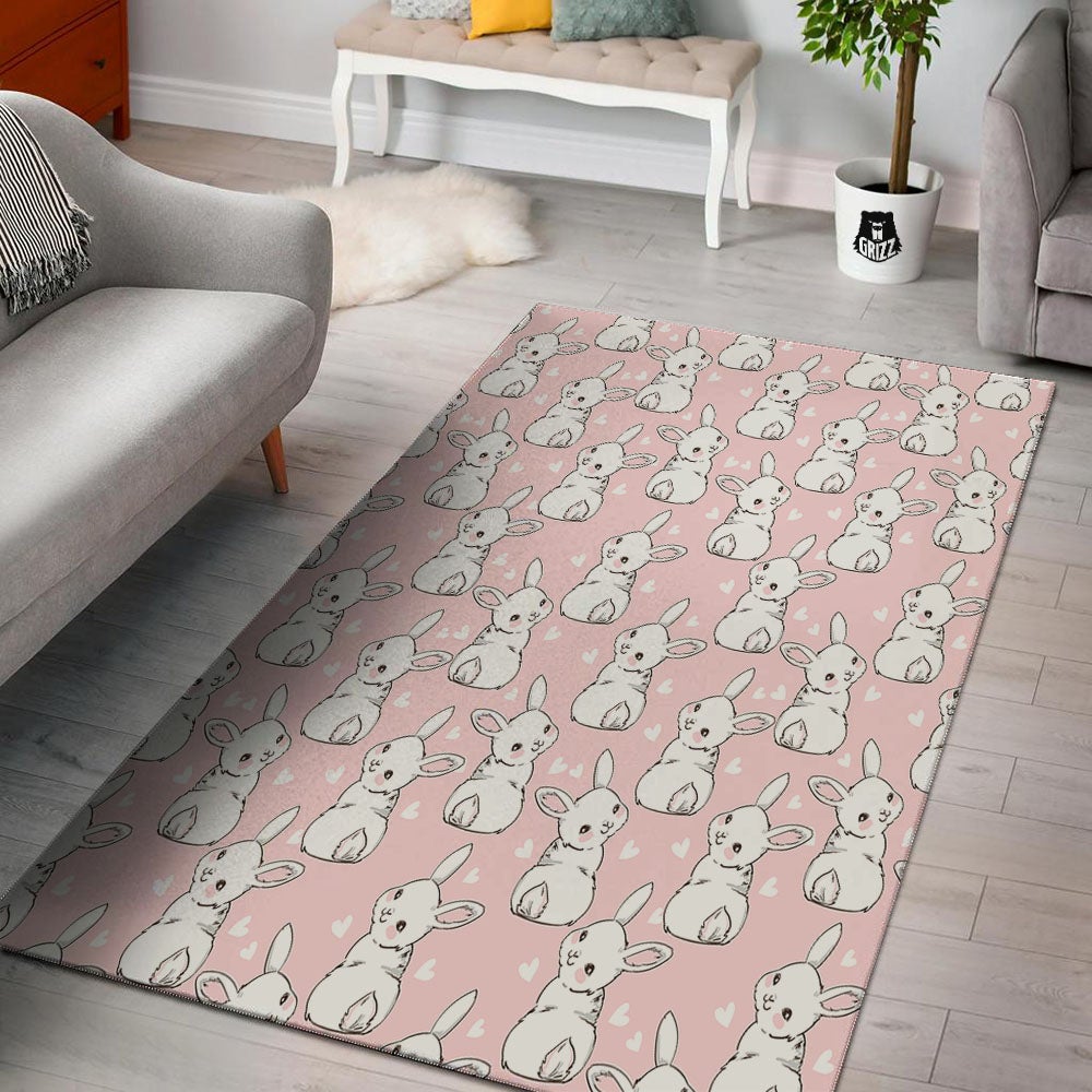 Rabbit Pink Print Pattern Floor Mat-grizzshop