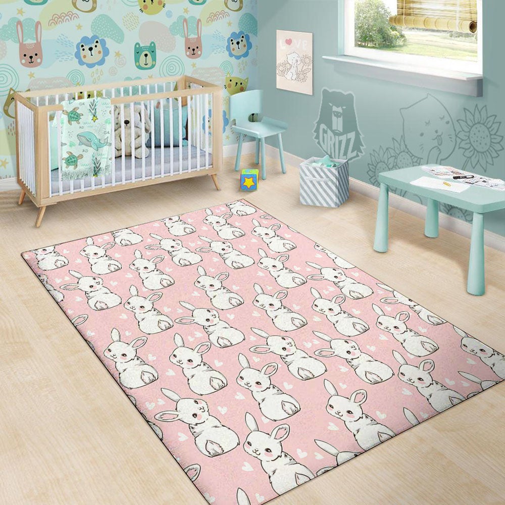 Rabbit Pink Print Pattern Floor Mat-grizzshop