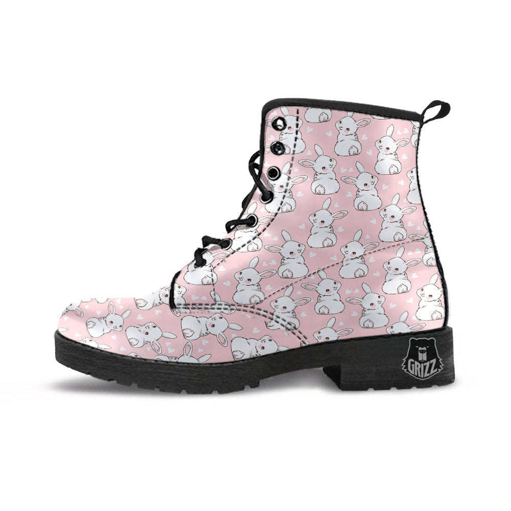 Rabbit Pink Print Pattern Leather Boots-grizzshop