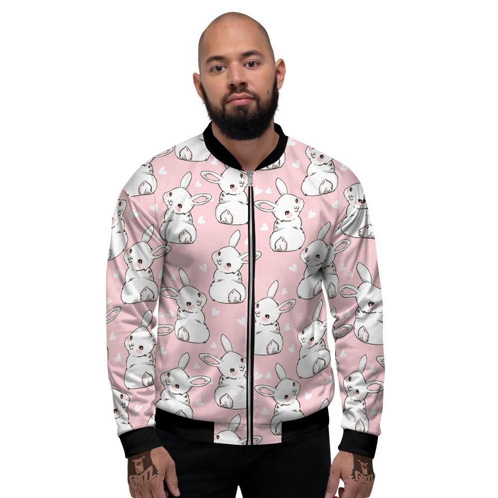 Rabbit Pink Print Pattern Men's Bomber Jacket-grizzshop