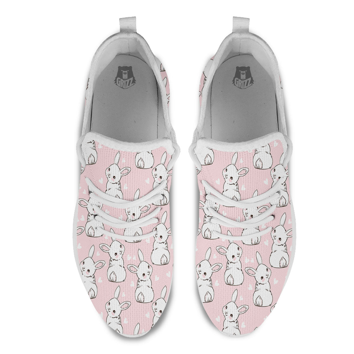 Rabbit Pink Print Pattern White Athletic Shoes-grizzshop