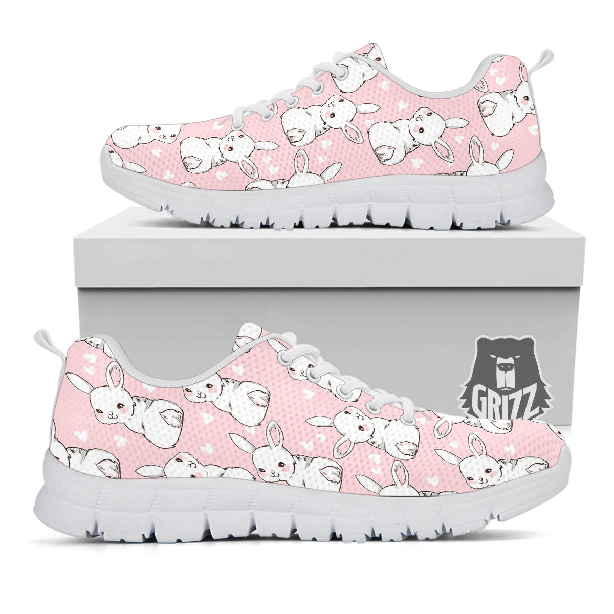 Rabbit Pink Print Pattern White Sneaker-grizzshop