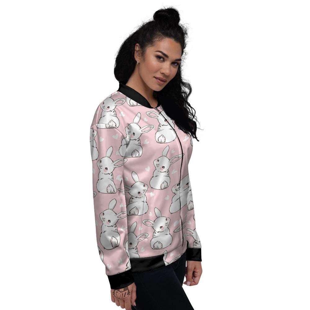 Rabbit Pink Print Pattern Women's Bomber Jacket-grizzshop